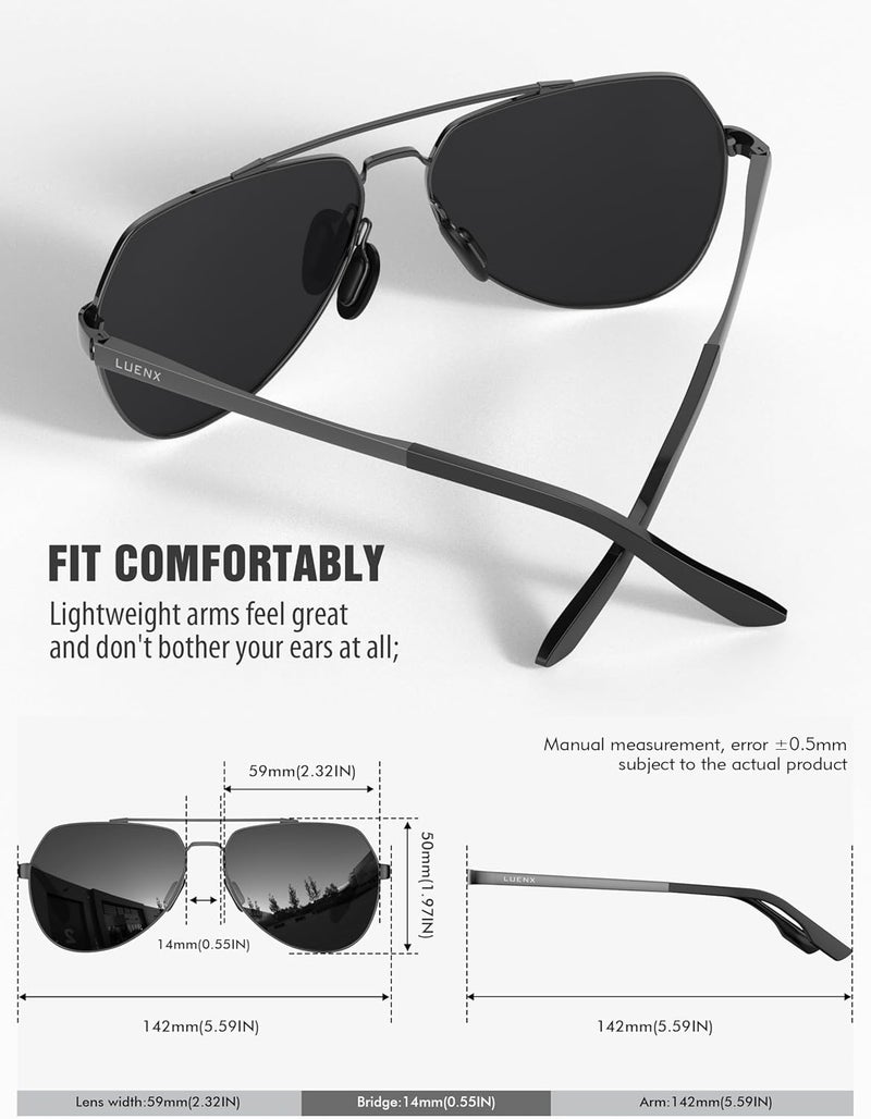 LUENX Aviator Sunglasses for Men Women Polarized New Shades Large Metal Frame - UV 400 Protection - Image 4